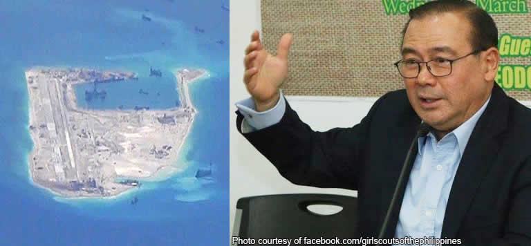 Kagitingan Reef (left), Secretary Teddyboy Locsin (right) Photos: Wikimedia.com & Facebook.com