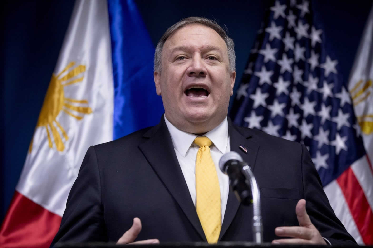 US Secretary of State Mike Pompeo speaking in a Manila news conference on March 1, 2019. Photo:AFP/Andrew Harnik/Poo